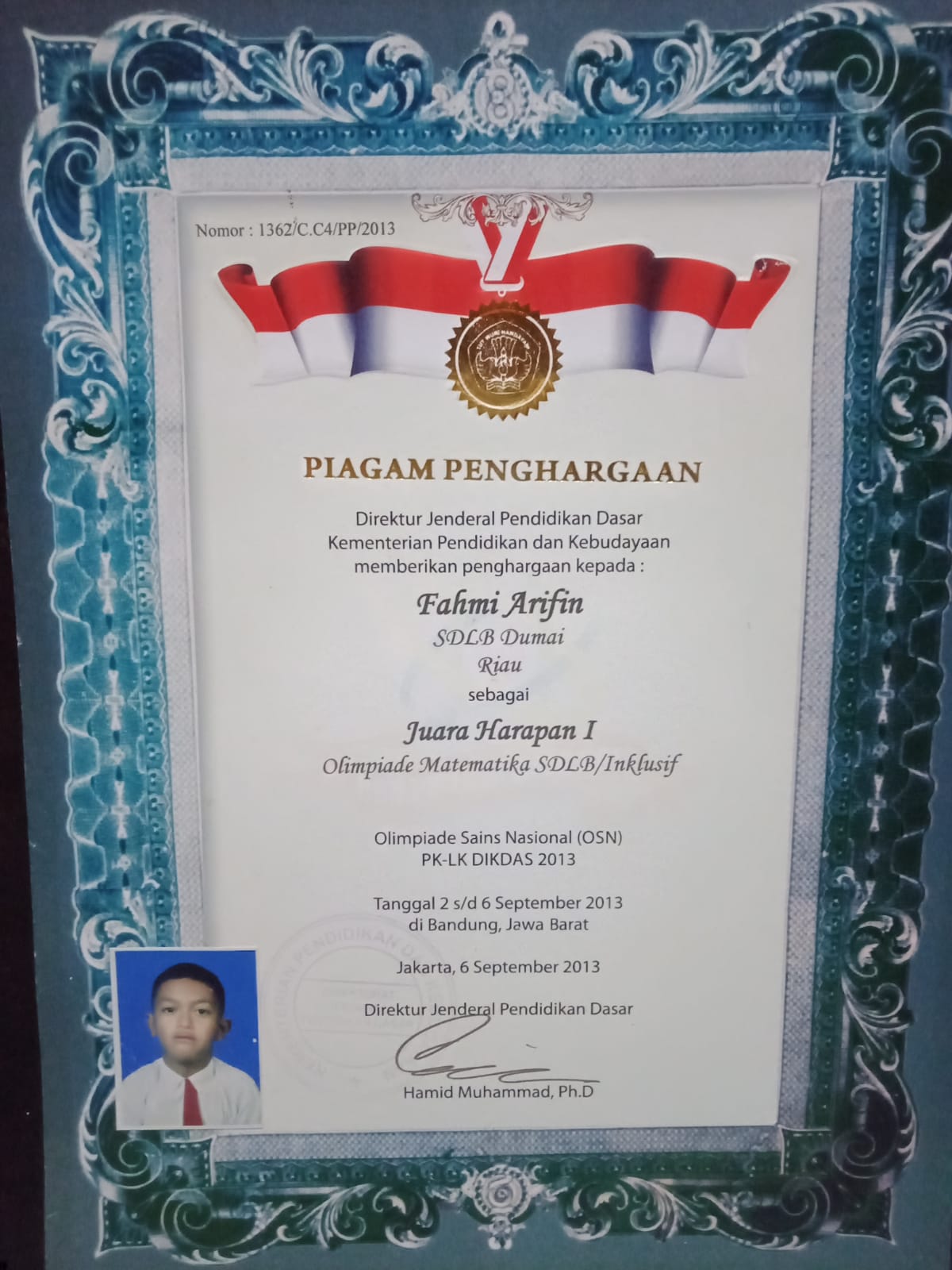 Gambar Sertifikat Juara Harapan 1 Olimpiade Matematika